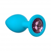 Малая голубая анальная пробка Emotions Cutie Small с розовым кристаллом - 7,5 см. - Lola Games - купить с доставкой в Ноябрьске