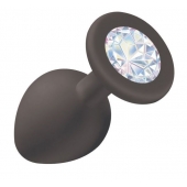 Чёрная анальная пробка Emotions Cutie Medium с прозрачным кристаллом - 8,5 см. - Lola Games - купить с доставкой в Ноябрьске