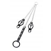 Черно-серебристые зажимы для сосков с кольцом для пениса TOYFA Metal - ToyFa - купить с доставкой в Ноябрьске