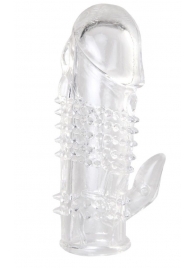 Прозрачная гелевая насадка с шипами и клиторальным отростком - 13 см. - Toyfa Basic - в Ноябрьске купить с доставкой