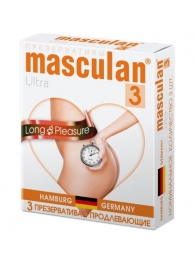 Розовые презервативы Masculan Ultra Long Pleasure с колечками, пупырышками и продлевающим эффектом - 3 шт. - Masculan - купить с доставкой в Ноябрьске