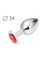 Коническая серебристая анальная втулка с красным кристаллом - 8,2 см. - Anal Jewelry Plug - купить с доставкой в Ноябрьске