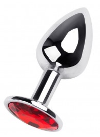 Маленькая коническая серебристая анальная пробка с красным кристаллом - 7 см. - ToyFa - купить с доставкой в Ноябрьске