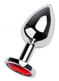 Серебристая коническая анальная пробка с красным кристаллом - 8 см. - ToyFa - купить с доставкой в Ноябрьске