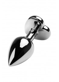 Серебристая коническая анальная пробка с красным кристаллом-сердечком - 7 см. - ToyFa - купить с доставкой в Ноябрьске