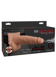 Телесный полый страпон с имитацией эякуляции 7.5  Hollow Squirting Strap-On with Balls Flesh - 21,6 см. - Pipedream - купить с доставкой в Ноябрьске