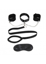 Чёрный ошейник с наручниками и поводком Collar Cuffs   Leash Set - Lux Fetish - купить с доставкой в Ноябрьске