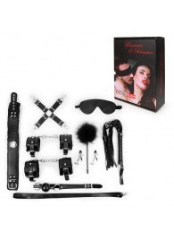 Большой набор БДСМ в черном цвете: маска, кляп, зажимы, плётка, ошейник, наручники, оковы, щекоталка, фиксатор - Notabu - купить с доставкой в Ноябрьске