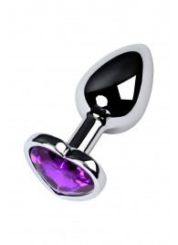 Серебристая коническая анальная пробка с фиолетовым кристаллом-сердечком - 7 см. - ToyFa - купить с доставкой в Ноябрьске
