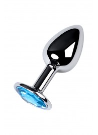 Серебристая конусовидная анальная пробка с голубым кристаллом - 7 см. - ToyFa - купить с доставкой в Ноябрьске
