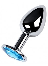 Серебристая конусовидная анальная пробка с голубым кристаллом - 7 см. - ToyFa - купить с доставкой в Ноябрьске