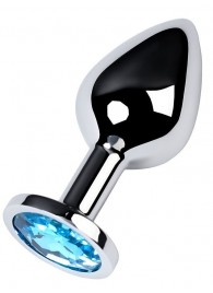 Серебристая конусовидная анальная пробка с голубым кристаллом - 8 см. - ToyFa - купить с доставкой в Ноябрьске