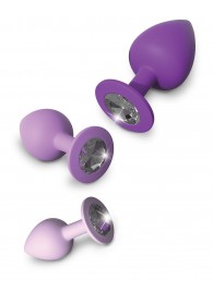 Набор из 3 фиолетовых анальных пробок со стразами Little Gems Trainer Set - Pipedream - купить с доставкой в Ноябрьске