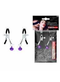 Оригинальные зажимы на соски с фиолетовыми шариками - Notabu - купить с доставкой в Ноябрьске