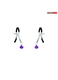 Оригинальные зажимы на соски с фиолетовыми шариками - Notabu - купить с доставкой в Ноябрьске