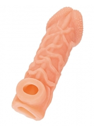 Телесная закрытая насадка с венками Cock Sleeve Size S - 13,8 см. - KOKOS - в Ноябрьске купить с доставкой