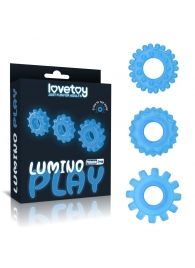 Набор из 3 голубых, светящихся в темноте эрекционных колец Lumino Play - Lovetoy - в Ноябрьске купить с доставкой