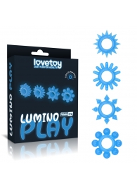 Набор из 4 голубых, светящихся в темноте эрекционных колец Lumino Play - Lovetoy - в Ноябрьске купить с доставкой