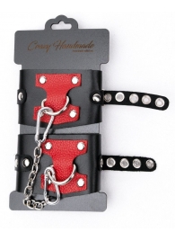 Черные наручники с красным декором и заклепками - Crazy Handmade - купить с доставкой в Ноябрьске