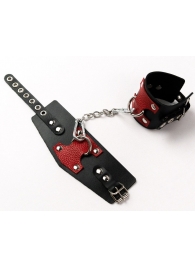 Черные кожаные оковы с красными вставками - Crazy Handmade - купить с доставкой в Ноябрьске