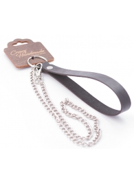 Серебристый металлический поводок с кожаной черной ручкой - 80 см. - Crazy Handmade - купить с доставкой в Ноябрьске