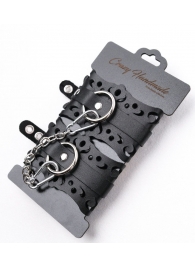 Ажурные наручники из черной кожи - Crazy Handmade - купить с доставкой в Ноябрьске