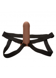 Коричневый фаллопротез из силикона Extension with Harness - 15,75 см. - California Exotic Novelties - купить с доставкой в Ноябрьске