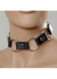 Кожаный черный ошейник с кольцами - Sitabella - купить с доставкой в Ноябрьске
