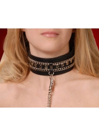 Чёрный ошейник с цепочками и поводком - Sitabella - купить с доставкой в Ноябрьске
