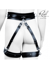 Черный кожаный пояс с гартерами - L-XL - Notabu - купить с доставкой в Ноябрьске