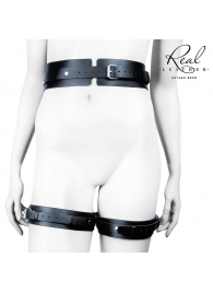 Черный кожаный пояс с гартерами - L-XL - Notabu - купить с доставкой в Ноябрьске