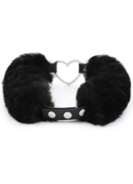 Черный меховой ошейник с металлическим сердечком - Notabu - купить с доставкой в Ноябрьске