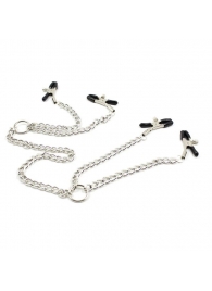 Серебристые зажимы для сосков и половых губ на тонкой цепочке - Notabu - купить с доставкой в Ноябрьске