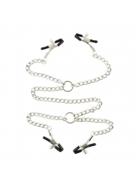 Серебристые зажимы для сосков и половых губ на тонкой цепочке - Notabu - купить с доставкой в Ноябрьске