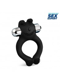 Черное силиконовое эрекционное виброкольцо Sex Expert - Sex Expert - в Ноябрьске купить с доставкой