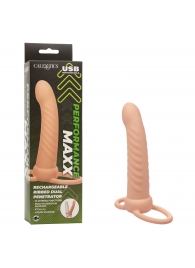 Телесная насадка для двойного проникновения Rechargeable Ribbed Dual Penetrator с вибрацией - California Exotic Novelties - купить с доставкой в Ноябрьске