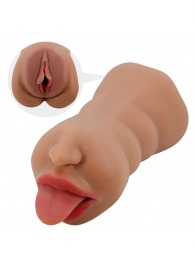Темно-бежевый двусторонний мастурбатор Sarah - ротик и вагина - Baile - в Ноябрьске купить с доставкой