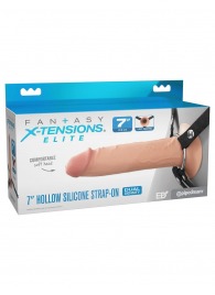 Телесный полый страпон на черных ремнях Hollow Silicone Strap-on - 17,8 см. - Pipedream - купить с доставкой в Ноябрьске