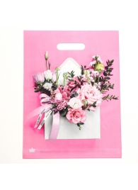 Розовый пакет с цветочным принтом и вырубной ручкой (40х31 см) - Сима-Ленд - купить с доставкой в Ноябрьске