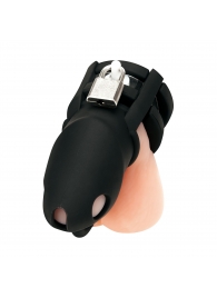 Черная клетка для пениса Silicone Small 2 in Cock Cage With Ball Divider - BlueLine - купить с доставкой в Ноябрьске