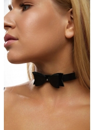 Черный кожаный однослойный чокер с бабочкой - Crazy Handmade - купить с доставкой в Ноябрьске