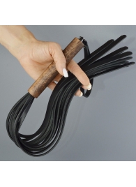 Черная кожаная плеть с деревянной рукоятью - 58 см. - Sitabella - купить с доставкой в Ноябрьске