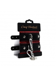 Черные наручники с красной подкладкой, строчками и скругленными ремешками - Crazy Handmade - купить с доставкой в Ноябрьске