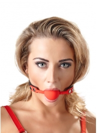 Силиконовый кляп-шар на чёрных ремешках Red Gag silicone - Orion - купить с доставкой в Ноябрьске