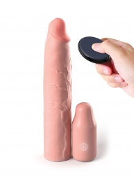 Телесная вибронасадка на член 3  Vibrating Mega X-tension with Remote - 22,9 см. - Pipedream - в Ноябрьске купить с доставкой