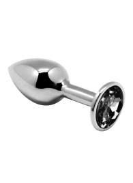 Серебристая анальная втулка с черным кристаллом Mini Metal Butt Plug Size S - 7 см. - Adrien Lastic
