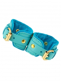 Голубые двуслойные кожаные наручники-браслеты - Pecado - купить с доставкой в Ноябрьске