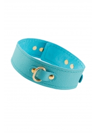 Голубой кожаный однослойный ошейник с прошивкой - Pecado - купить с доставкой в Ноябрьске