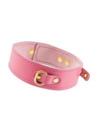 Розовый кожаный однослойный ошейник с прошивкой - Pecado - купить с доставкой в Ноябрьске