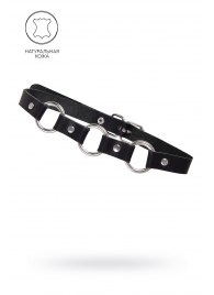 Черный кожаный чокер-ошейник с тремя кольцами - Pecado - купить с доставкой в Ноябрьске